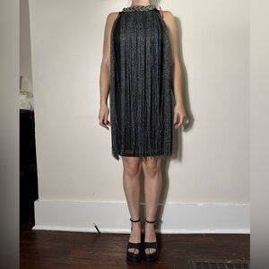 Kayamiya Black Silver Stringy Mini Dress Size Medium NWT